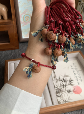 「葫芦缘」成人桃篮红绳手链孕妇随身平安护身桃核葫芦桃木脚链