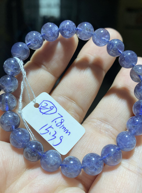 天然水晶堇青石手链圆珠一物一图手串蓝色时尚水晶手链双色堇青