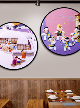 朝鲜族人物民俗风情装饰画延边美食餐厅饭店挂画韩式料理店壁画