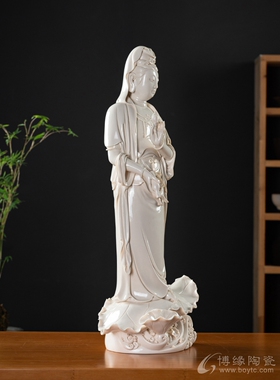 滴水观音德化陶瓷白瓷林吉祥大师立像19寸48cm禅意空间观音佛像摆