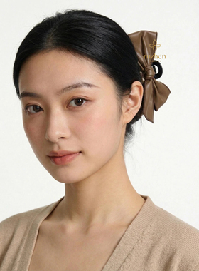 Ruzhen法式复古皮质蝴蝶结抓夹大号发量多抓发夹女
