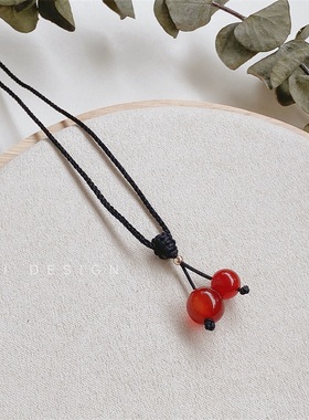 相思红豆红玛瑙手工编织项链