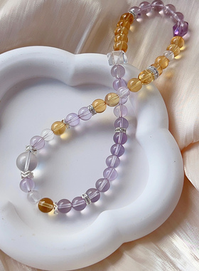 紫金流转丨天然巴西黄水晶玻利维亚紫晶白水晶手链女精致小众礼物