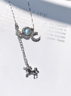 抖音纯银独角兽以梦为马锁骨链