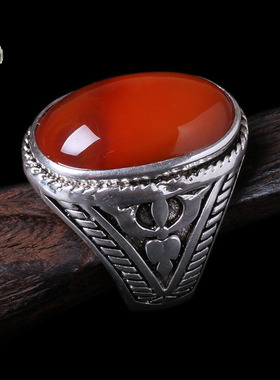 南红玛瑙四川凉山满肉火焰纹戒指