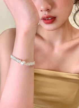 珍珠手链轻奢小众设计温婉百搭简约2026新款银珠编织网红首饰手串