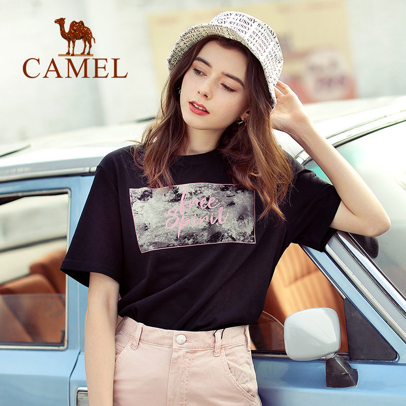 骆驼女装2020夏季新款印花纯棉t恤 骆驼女鞋T恤