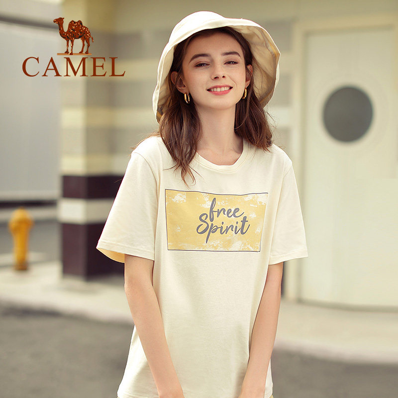骆驼女装2020夏季新款印花纯棉t恤 骆驼女鞋T恤