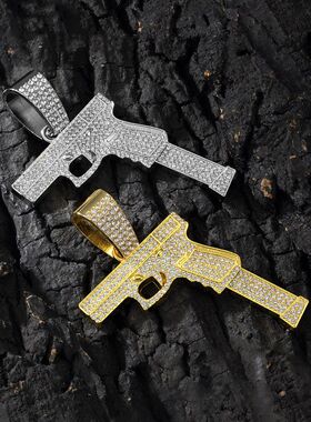 复古欧美嘻哈镶钻合金手枪吊坠流行街舞歌手潮酷饰品厂家批发现货