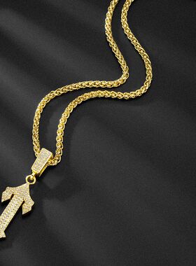 嘻哈镶钻字母I项链吊坠欧美爆品大宝剑字母长款男潮链子跨境