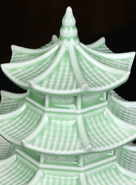 景德镇陶瓷凉亭塔中式建筑家居客厅酒柜玄关装饰品办公室桌面摆件