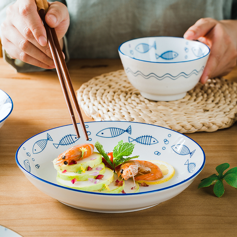 景德镇陶瓷釉下彩日式餐具饭盘菜碟微波炉盘子创意菜盘圆盘深菜盘-图0