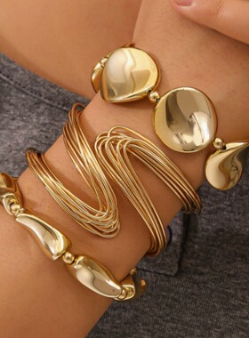 欧美跨境货源时尚个性夸张手镯套装女简约金属手链套装手饰
