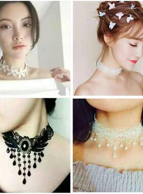 白色蕾丝花朵超仙新娘脖子饰品