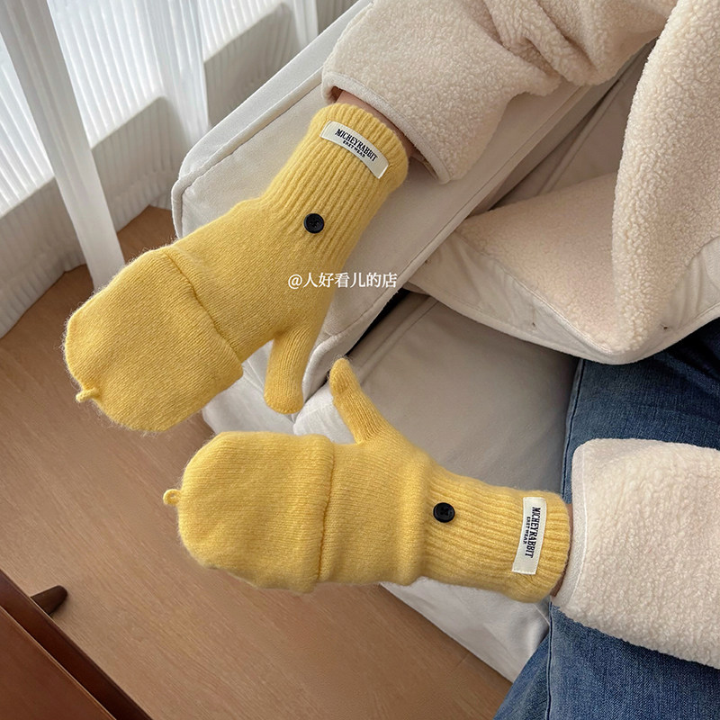 韩版ins风翻盖手套女2025新款秋冬保暖防寒学生写字半指手套