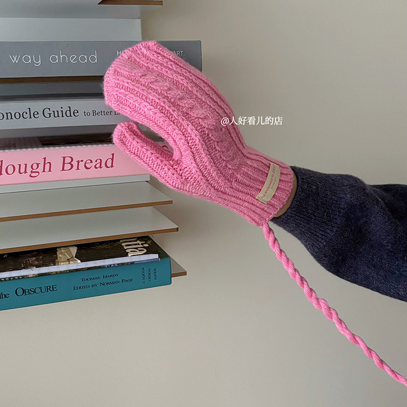 针织手套女冬季可触屏保暖2025新款韩版可挂脖手套加厚骑行防寒潮