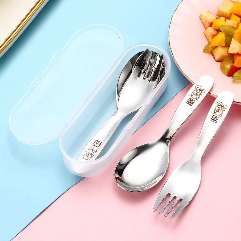 十二生肖宝宝勺子304不锈钢幼儿园小孩吃饭勺叉创意便携短柄钢勺,淘宝优惠券,粉丝福利购,淘宝优惠卷