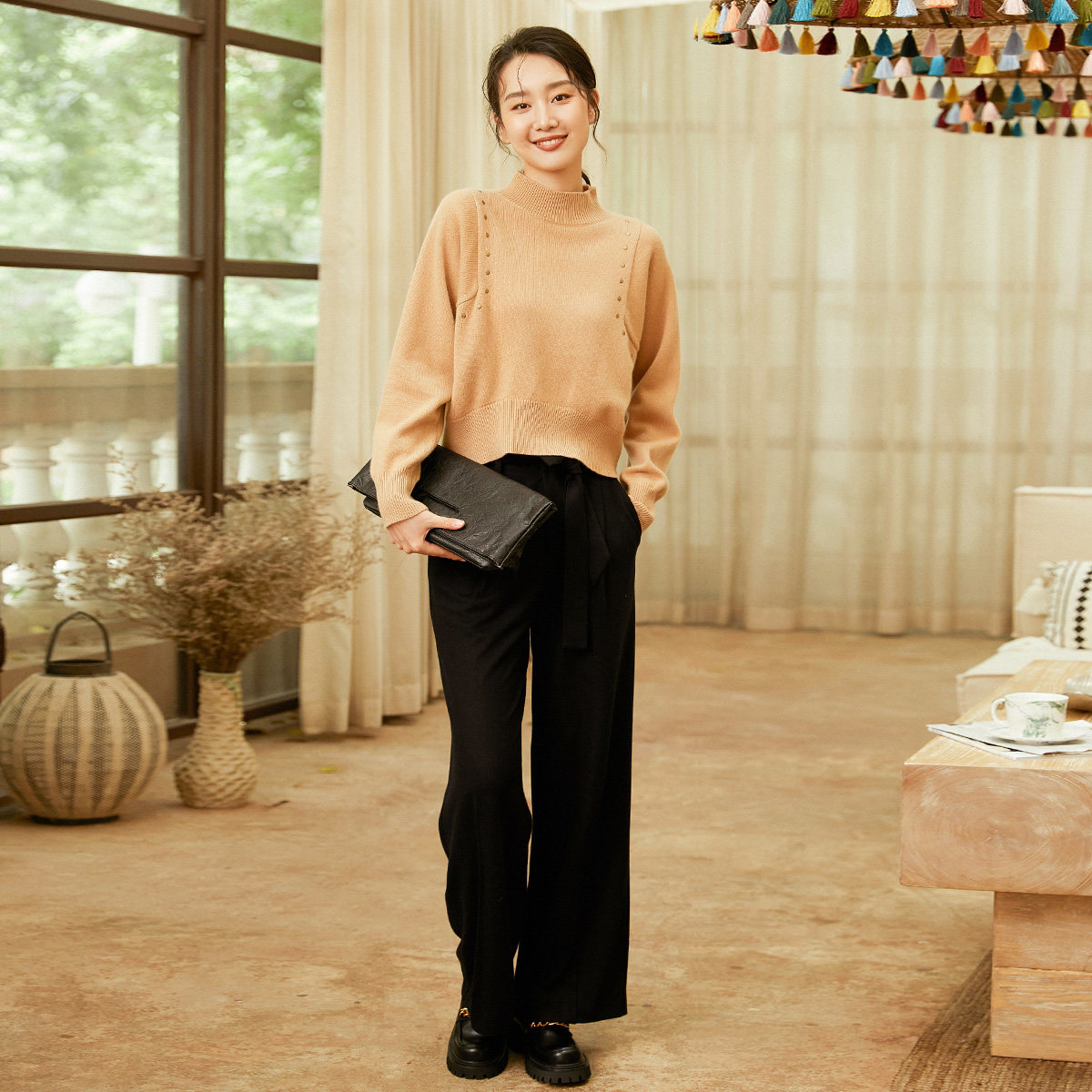 蒲PUKKA 原创设计羊毛休闲裤秋冬装设计感时尚阔腿裤商场同款,淘宝优惠券,粉丝福利购,淘宝优惠卷