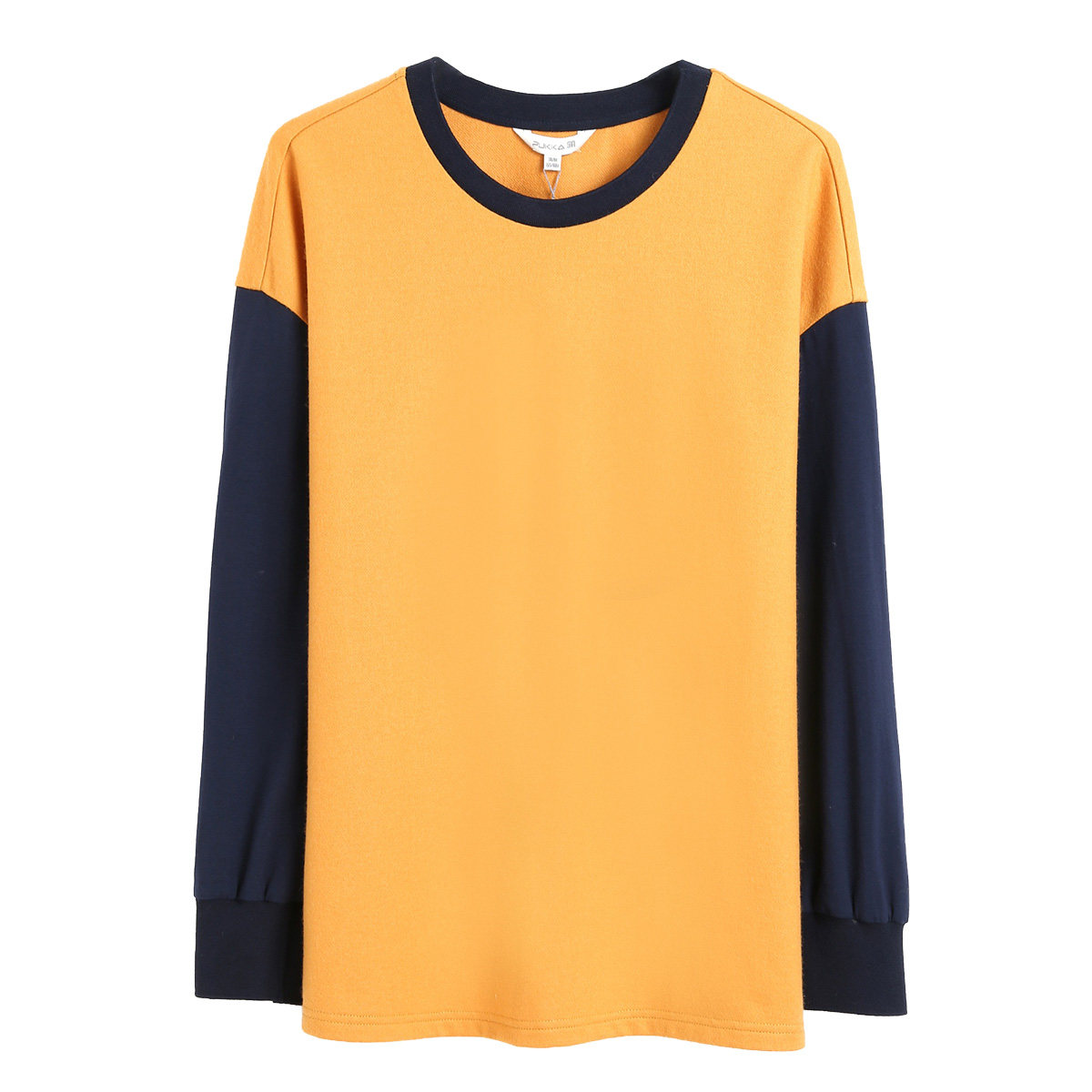 Pukka/蒲牌商场同款女装圆领卫衣宽松撞色设计感长袖羊毛套头衫秋