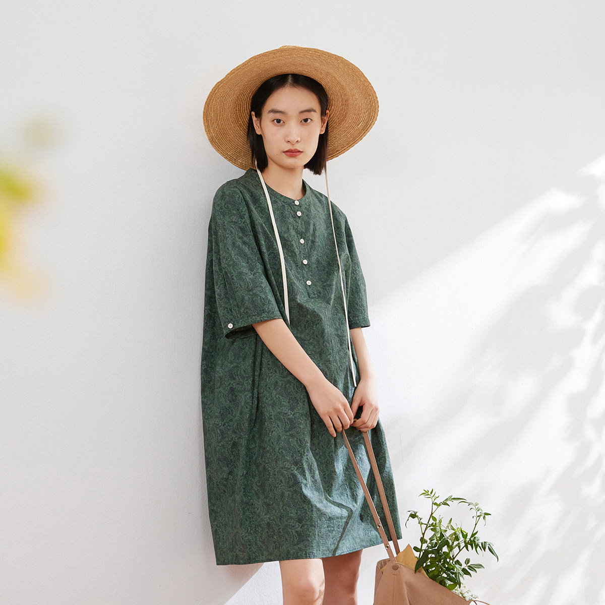 蒲PUKKA 文艺风连衣裙女夏季新品纯棉印花大A型小个子裙子 - 图1