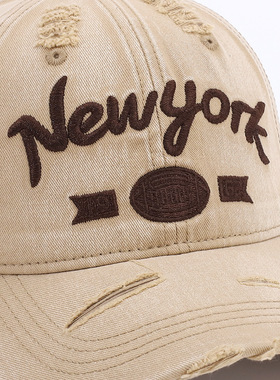 日系Kapital Vintage 复古刺绣New York破洞鸭舌帽情侣做旧宽帽檐