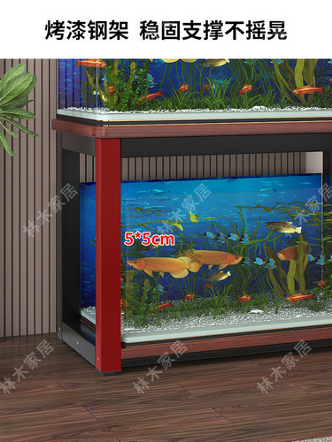 简约钢木组缸鱼缸底座客厅水族馆鱼缸底架底柜金属承重多层鱼缸架 - 图1