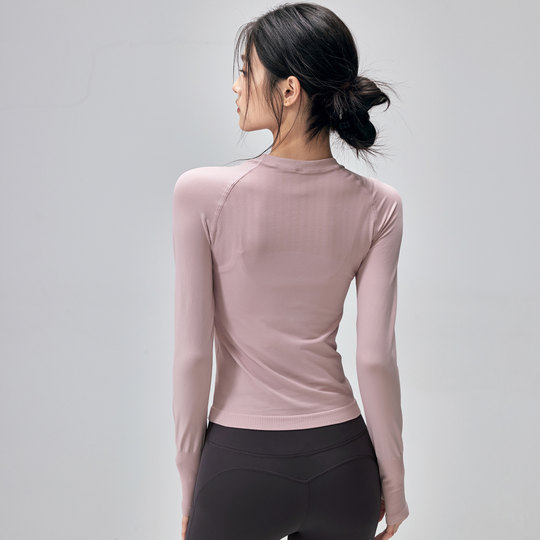 健身女孩速干瑜伽服修身显瘦透气运动上衣圆领弹力普拉提跑步长袖