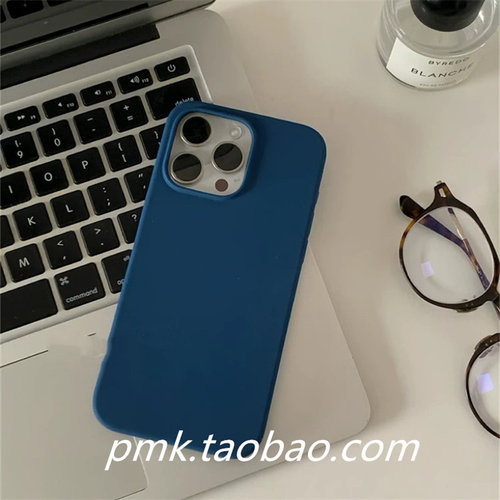简约ins博主同款复古纯色深蓝硅胶适用苹果16ProMax手机壳iPhone15新款14硅胶13Promax简约软壳情侣保护套 - 图3