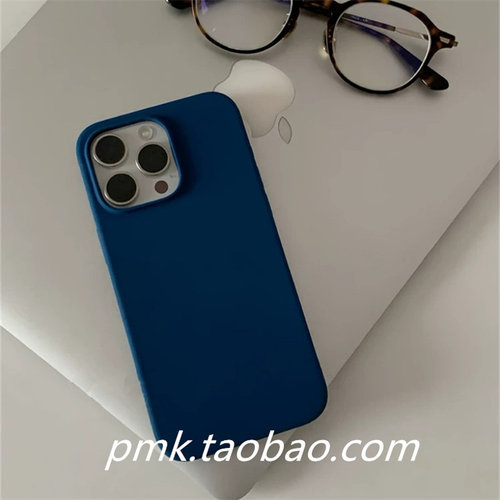 简约ins博主同款复古纯色深蓝硅胶适用苹果16ProMax手机壳iPhone15新款14硅胶13Promax简约软壳情侣保护套 - 图2