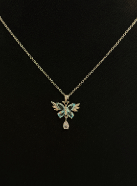 Vintage古着The Cerulean Dreamwing冰蓝蝴蝶项链小众百搭锁骨链
