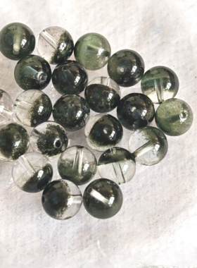 天然水晶巴西老矿绿幽灵聚宝盆8mm单珠散珠DIY手工串珠配件