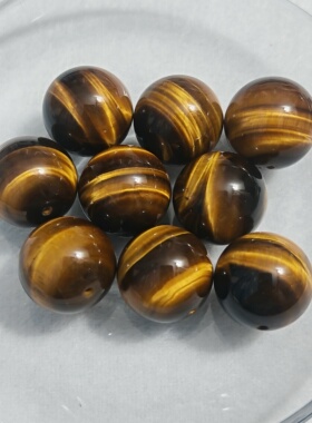 天然黄虎眼石20mm圆珠手链 虎睛石 木变石单珠配件