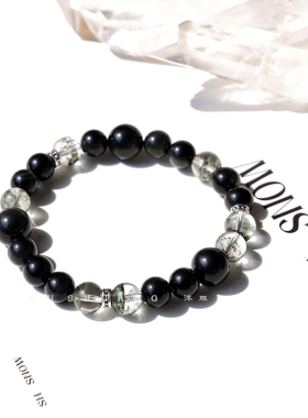 绿幽灵手链绿檀木天然玛瑙手串