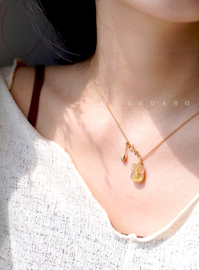 天然貔貅金发晶钛晶吊坠项链