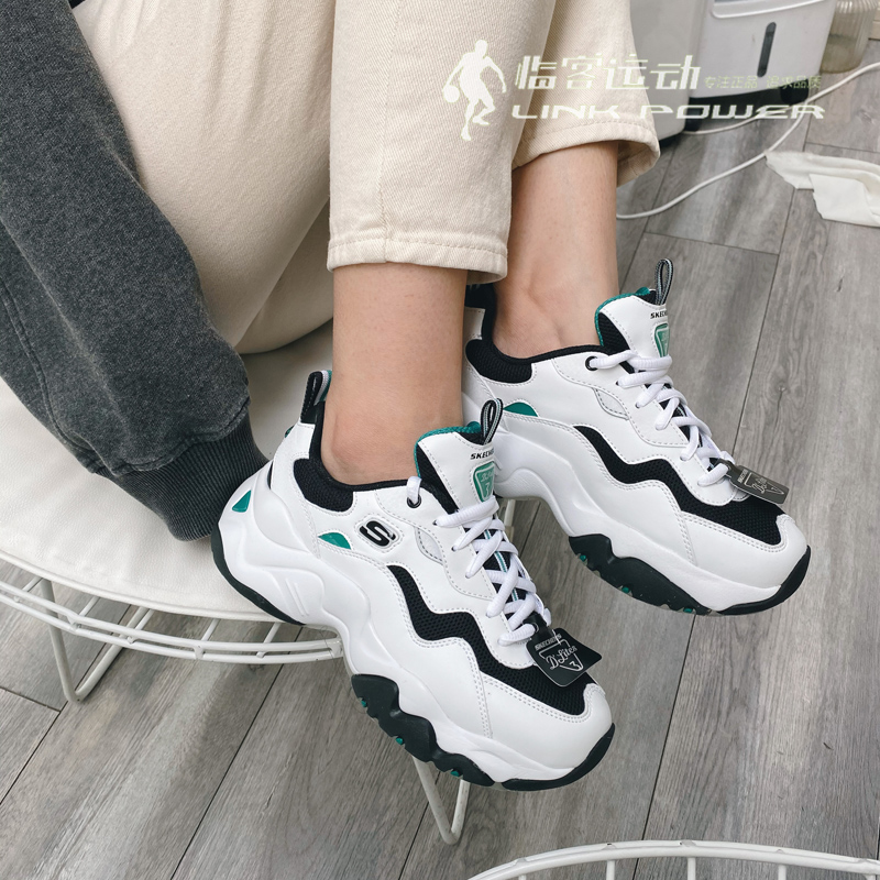 Skechers斯凯奇女鞋三代 新款白绿女款复古熊猫鞋老爹鞋 88888398