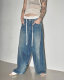 ໂສ້ງຂາສັ້ນແບບ BF ວ່າງ, denim ປານກາງ