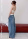 ໂສ້ງຂາສັ້ນແບບ BF ວ່າງ, denim ປານກາງ