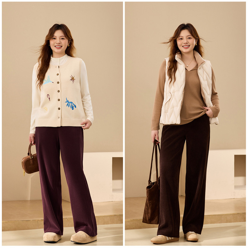 【慵懒舒适裤子】纤莉秀大码女装织带设计休闲裤胖mm2025冬装新款,淘宝优惠券,粉丝福利购,淘宝优惠卷