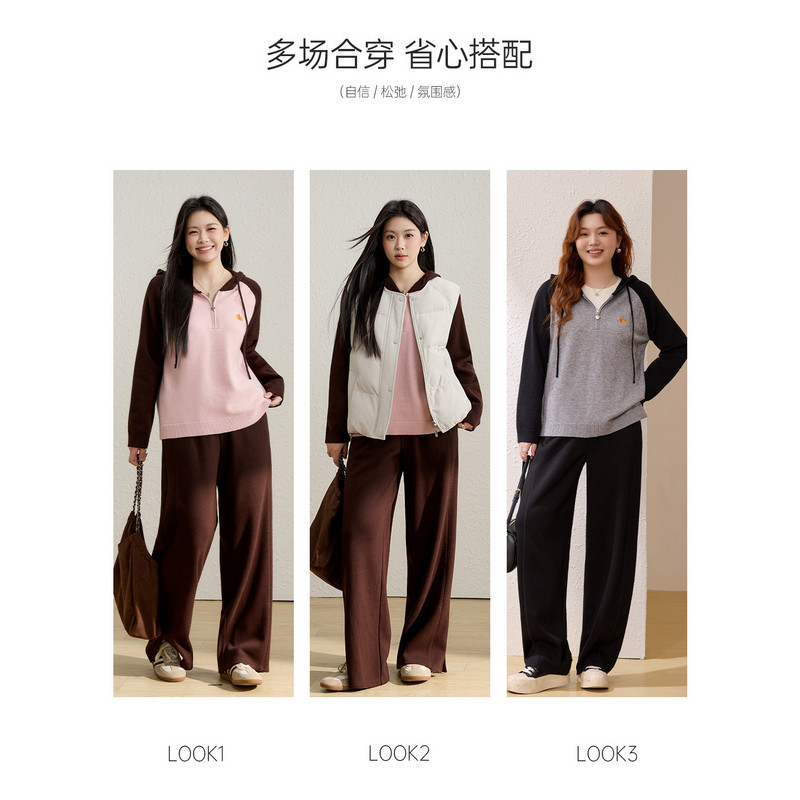 【南瓜刺绣撞色连帽毛衣】纤莉秀大码女装拉链领口上衣胖mm春新款,淘宝优惠券,粉丝福利购,淘宝优惠卷