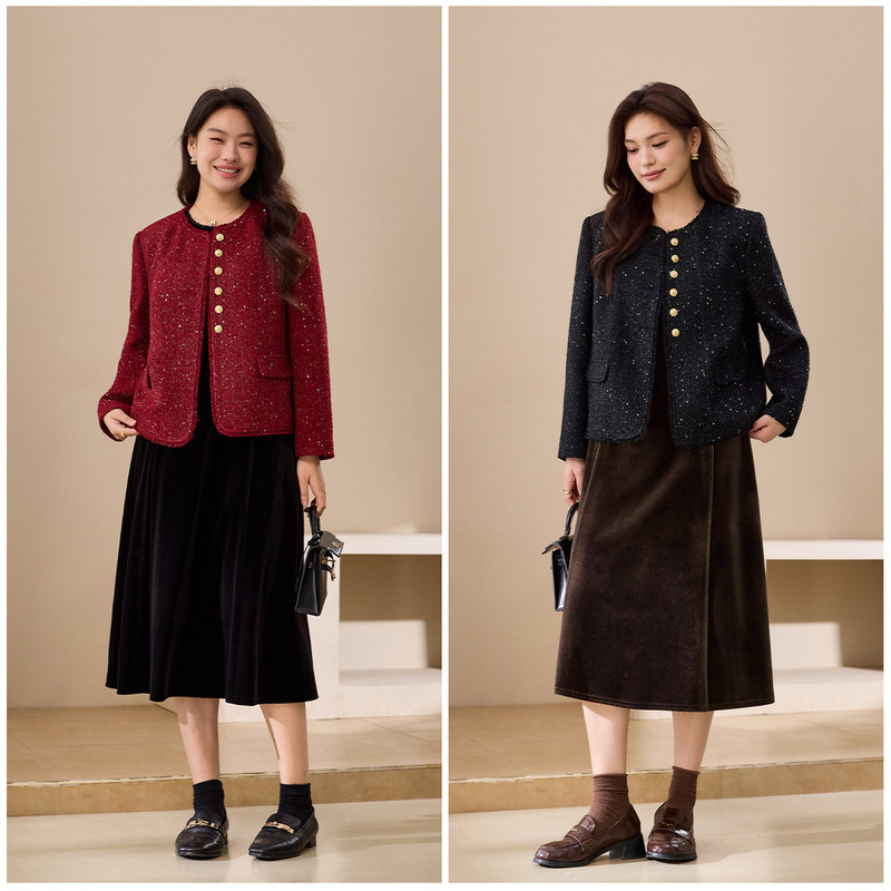 【轻奢名媛风套装】纤莉秀大码女装优雅气质两件套胖mm2026春新款,淘宝优惠券,粉丝福利购,淘宝优惠卷