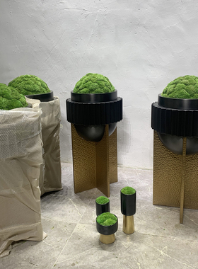 不锈钢花盆大型落地花瓶圆柱形花筒仿真绿植商用花器软装花架定制