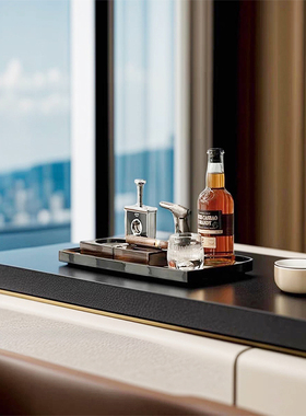 现代轻奢样板房吧台餐桌厨房飘窗仿真酒具雪茄花艺组合摆件