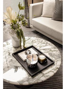 现代轻奢样板房客厅茶几售楼部洽谈花艺托盘香薰蜡烛组合装饰摆件