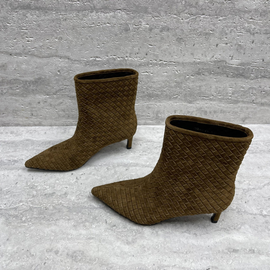 欧洲站女鞋2025秋季新款真皮编织羊猄尖头细跟高跟鞋流行短靴女潮,淘宝优惠券,粉丝福利购,淘宝优惠卷