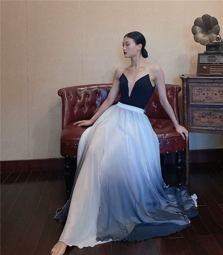 Этническая длинная юбка, костюм, китайский стиль, этнический стиль, яркий броский стиль, градиент