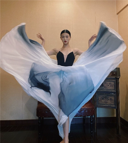 Этническая длинная юбка, костюм, китайский стиль, этнический стиль, яркий броский стиль, градиент