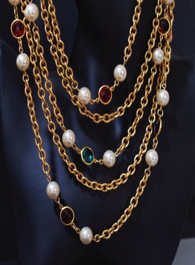 yuwelry珍珠铜镀金多层中古项链