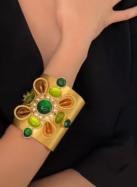 欧美拜占庭女黄铜琉璃手镯中古