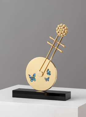 创意黄铜轻奢乐器摆件玄关酒柜装饰品摆设新中式家居古风拍摄道具