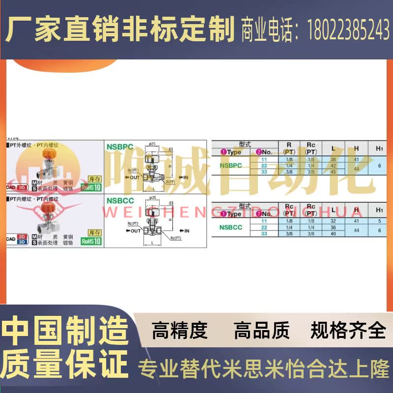 小型针阀替代米思米型号 NSBPC NSBCC11 22 33-图0